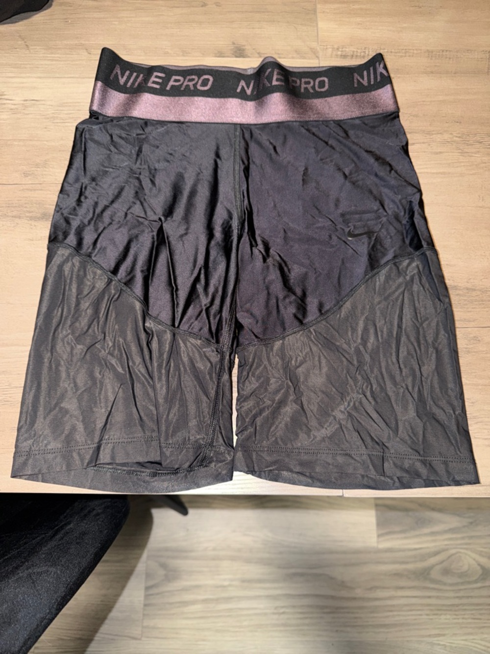 Nike Black Compression Shorts with Metallic Rose Waistband